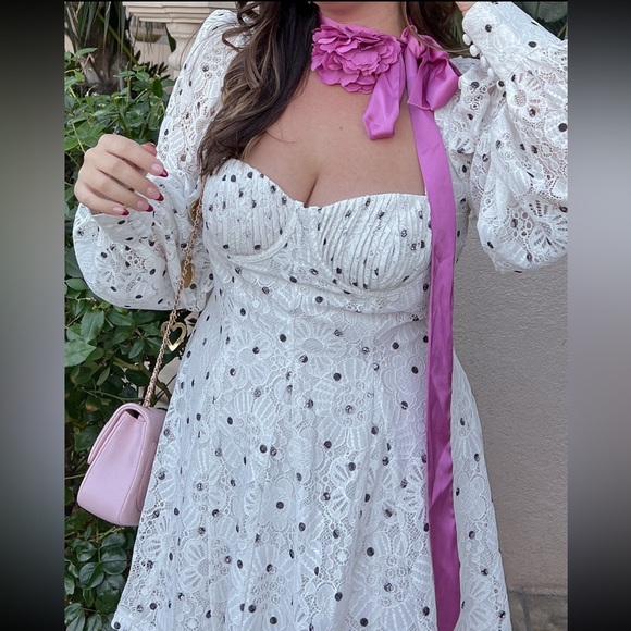 For Love & Lemons Donna Puff Sleeve Floral Lace Mini Dress - Picture 4 of 14